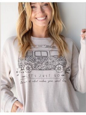 BOGO! Natural Life Comfy Pocket Sweatshirt - Let's Just Go Tan Medium